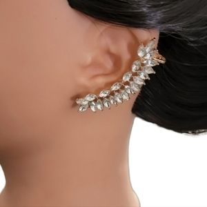 CZ Diamond Marquise Faceted Gold Statement Cuff Climbing Earrings Wedding